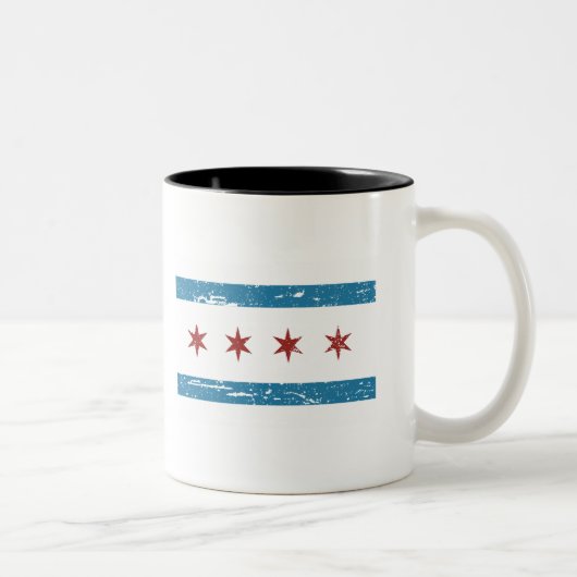 Vintage CHICAGO-Flagge Zweifarbige Tasse (Rechts)