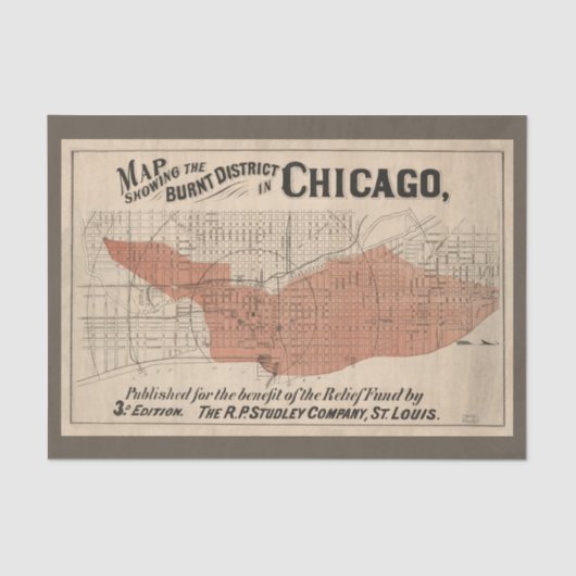 Vintage Chicago Great Fire Map, 1871 Decoupage Seidenpapier (Vorderseite)