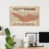 Vintage Chicago Great Fire Map, 1871 Poster (Heimbüro)