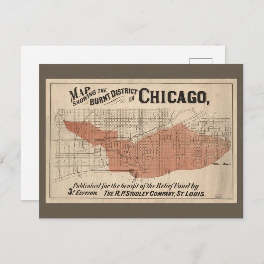 Vintage Chicago Great Fire Map, 1871 Postkarte (Vorne/Hinten)