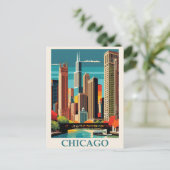 Vintage Chicago Illinois City Skyline Retro Travel Postkarte (Stehend Vorderseite)