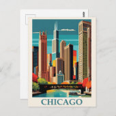 Vintage Chicago Illinois City Skyline Retro Travel Postkarte (Vorne/Hinten)