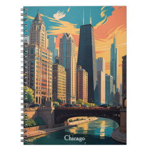 Vintage Chicago Illinois farbenfrohe Malerei Skyli Notizblock