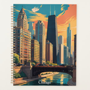 Vintage Chicago Illinois farbenfrohe Malerei Skyli Planer