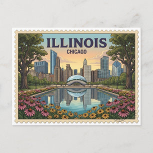 Vintage Chicago Illinois Millennium Park Skyline  Postkarte