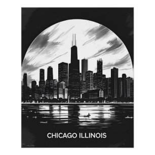 Vintage Chicago Illinois Stadt Skyline Retro Reise Poster