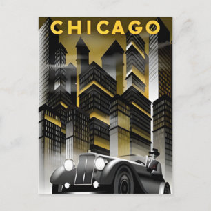 Vintage Chicago Illinois Stadt Skyline Retro Reise Postkarte