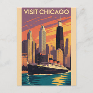 Vintage Chicago Illinois Stadt Skyline Retro Reise Postkarte