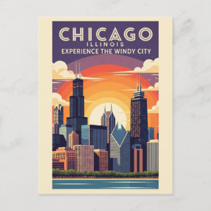 Vintage Chicago Illinois Stadt Skyline Retro Reise Postkarte