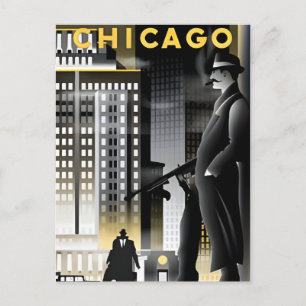 Vintage Chicago Illinois Stadt Skyline Retro Reise Postkarte