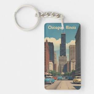 Vintage Chicago Illinois Stadt Skyline Retro Reise Schlüsselanhänger