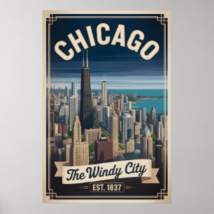 Vintage Chicago Illinois Windy City Retro Reise Poster