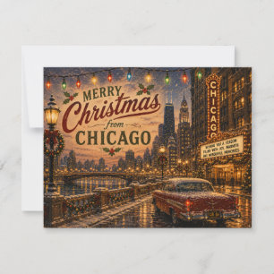 Vintage Chicago Route 66 Weihnachtsstadtlichter Feiertagskarte