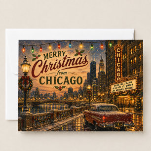 Vintage Chicago Route 66 Weihnachtsstadtlichter Feiertagskarte