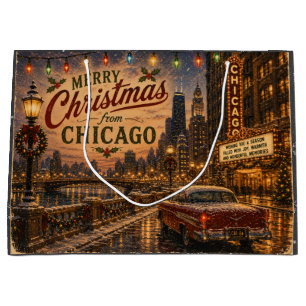 Vintage Chicago Route 66 Weihnachtsstadtlichter Große Geschenktüte