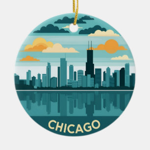 Vintage Chicago-Skyline Keramik Ornament