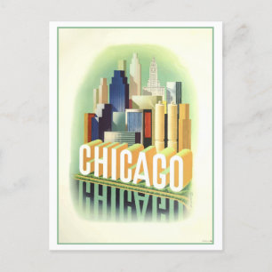 Vintage Chicago Travel Poster Postkarte