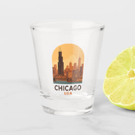 Vintage Chicago USA Reise Retro Stadt Himmel Schnapsglas