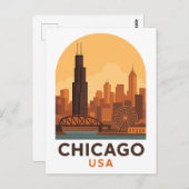 Vintage Chicago USA Travel – Retro City Sky Postkarte (Vorne/Hinten)