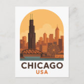 Vintage Chicago USA Travel – Retro City Sky Postkarte (Vorderseite)