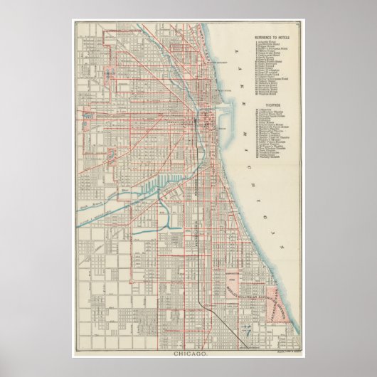 Vintage Chicagoer Eisenbahnkarte (1893) Poster (Vorne)