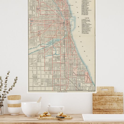 Vintage Chicagoer Eisenbahnkarte (1893) Poster (Küche)