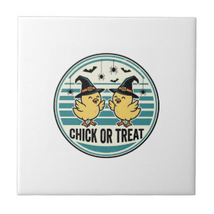 Vintage Chick Or Treat Halloween Küken Design_1 Fliese