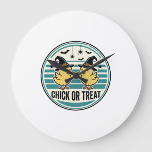 Vintage Chick Or Treat Halloween Küken Design_1 Große Wanduhr