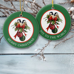 Vintage Chickadee Freude der Welt Keramik Ornament
