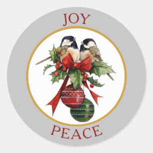 Vintage Chickadee Freude Frieden Weihnachten Runder Aufkleber