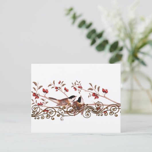 Vintage Chickadee für Hochzeitskarten RSVP Karte (Stehend Vorderseite)