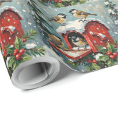 Vintage Chickadees on Snowy Christmas Mailbox Geschenkpapier (Rolleneckpunkt)
