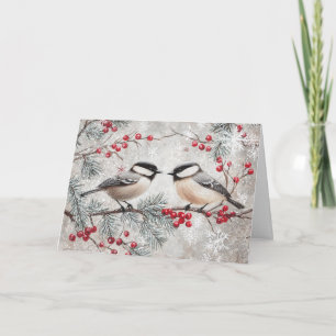 Vintage Chickaden mit Schneeflocken und Berries Karte