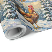 Vintage Chicken in Snowy Christmas Wonderland Geschenkpapier (Rolleneckpunkt)