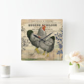 Vintage Chickens Ephemera Quadratische Wanduhr (Zuhause)