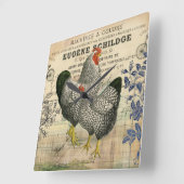 Vintage Chickens Ephemera Quadratische Wanduhr (Winkel)