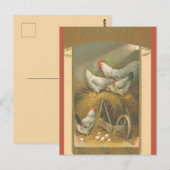 Vintage Chickens on Hay Easter Postkarte (Vorne/Hinten)