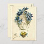 Vintage Chicks in Eggshell Balloon Ostergruß Postkarte (Vorne/Hinten)