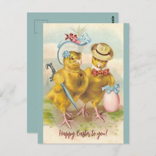Vintage Chicks in Ostern Postkarte (Vorne/Hinten)