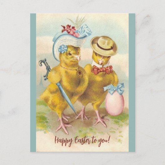 Vintage Chicks in Ostern Postkarte (Vorderseite)