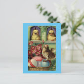 Vintage Chicks Ostern Postkarte (Stehend Vorderseite)