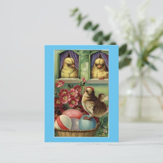 Vintage Chicks Ostern Postkarte (Stehend Vorderseite)