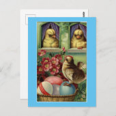 Vintage Chicks Ostern Postkarte (Vorne/Hinten)