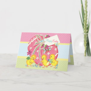 Vintage Chicks und rosa Ostereier Feiertagskarte