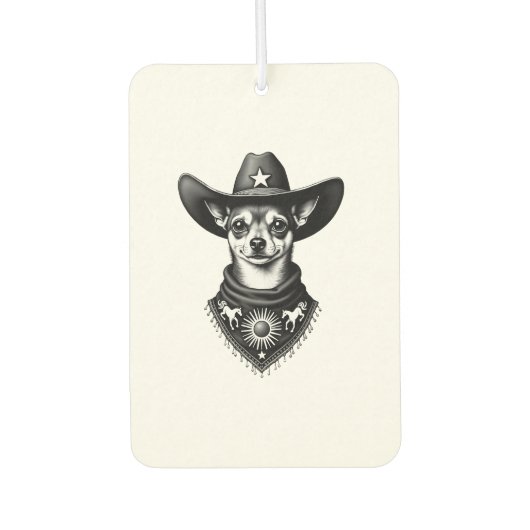 Vintage-Chihuahua-Cowboy-Stil-Western-D Autolufterfrischer (Vorderseite)