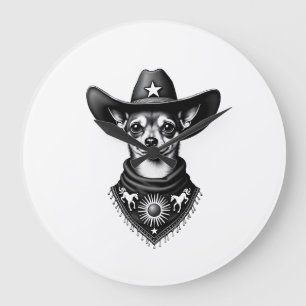 Vintage-Chihuahua-Cowboy-Stil Western D Große Wanduhr