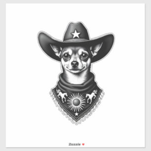 Vintage-Chihuahua-Cowboy-Stil-Western-Gravur D Aufkleber