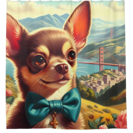 Vintage Chihuahua-Malerei Duschvorhang (Vorderseite)