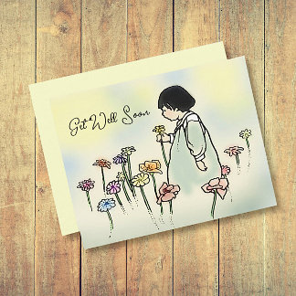 Vintage Child with Flowers Get Well Card