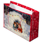 Vintage Children in Snow Fort Große Geschenktüte (Vorderseite Schrägansicht)